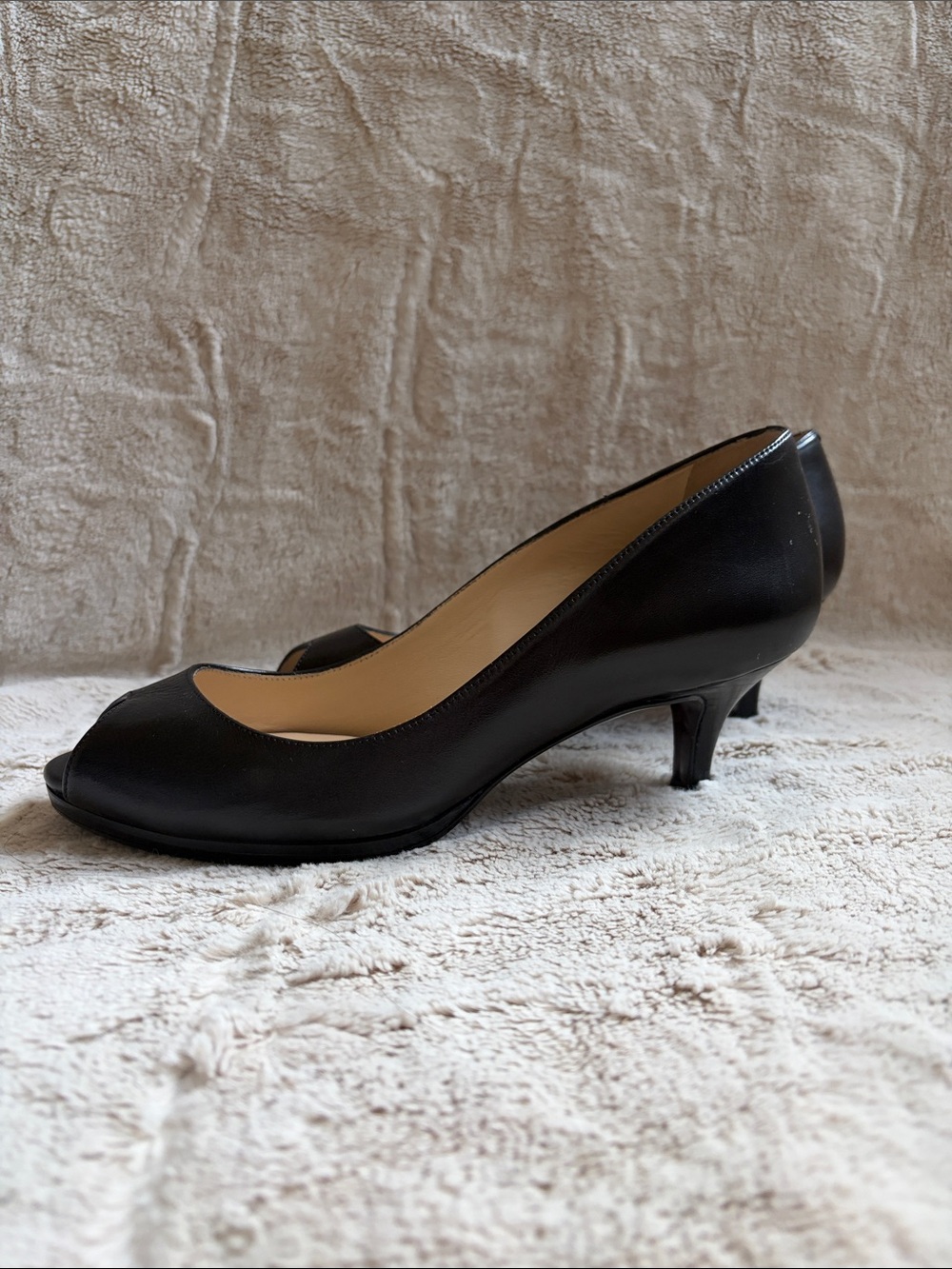 Cole Haan Black Peep-Toe Kitten Heel Pumps